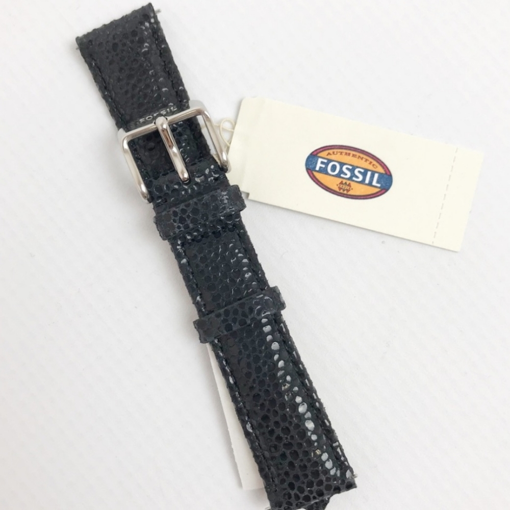 FOSSIL | 18mm Black Leather Snakeskin Watch Strap